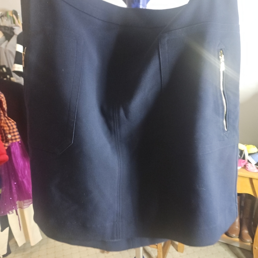 Loft Navy Skirt with Zipper Pockets